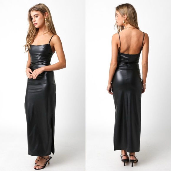 *BLACK FRIDAY SALE* Kim Faux Leather Bodycon Maxi Dress - Picture 3 of 6
